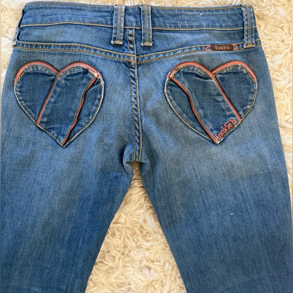 Frankie B Jeans Zipper Stitched Red Lining HEART POCKETS